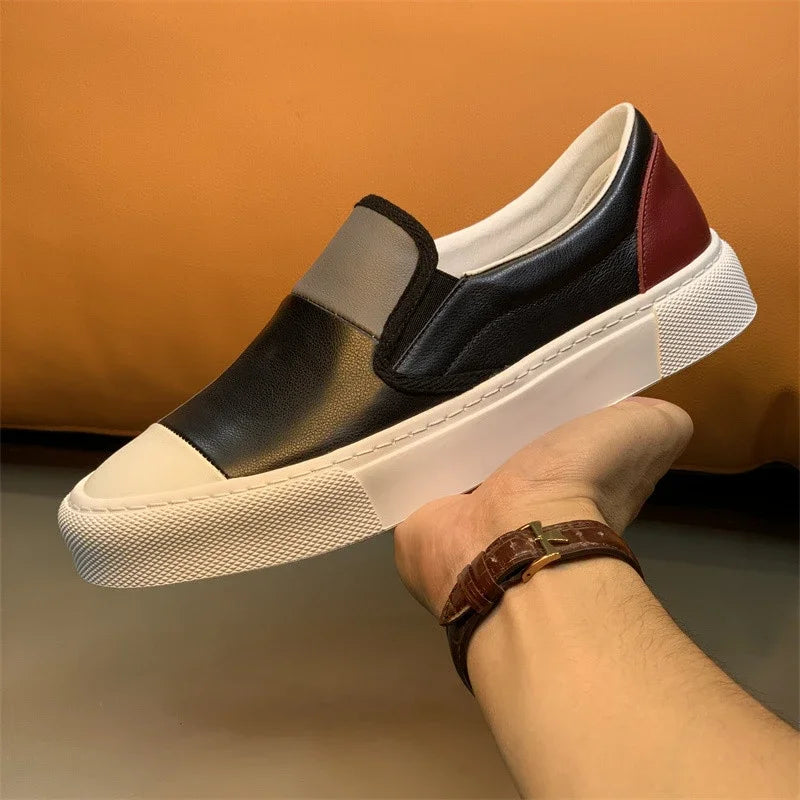 Patchwork Color Block Leather Loafers