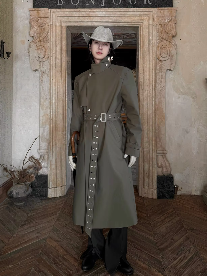 Long Flowy Slit Belt British Coat