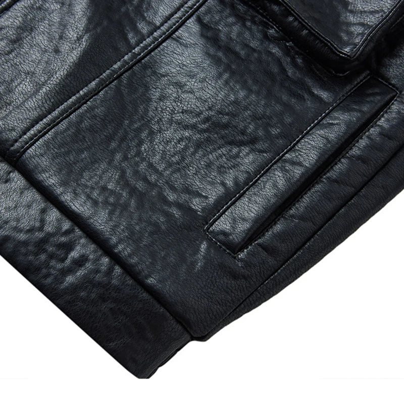 Leather Loose Double Pocket Style Jacket