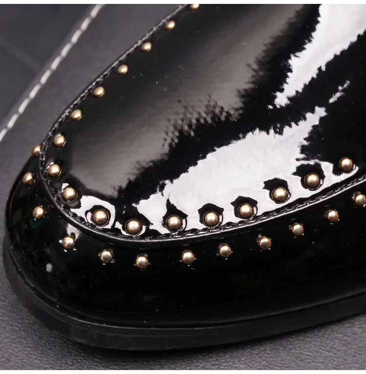 Crown Embroidery Black PU Loafers