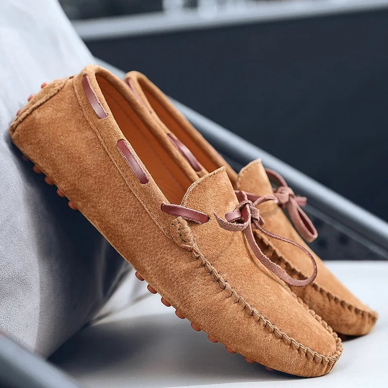 Leather Lace Detailing Suede Loafers