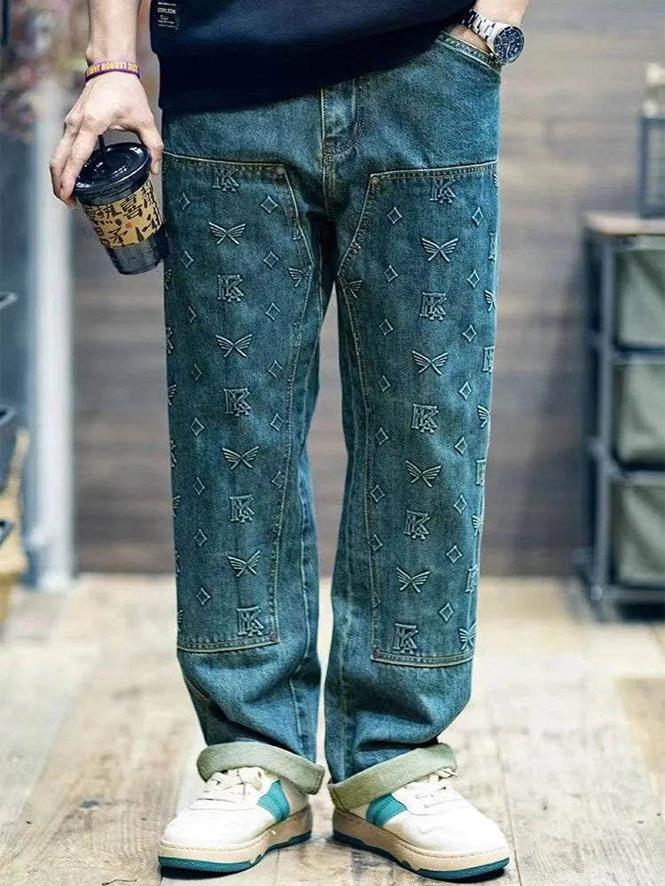Embroidery Stonewashed Casual Fashion Jeans