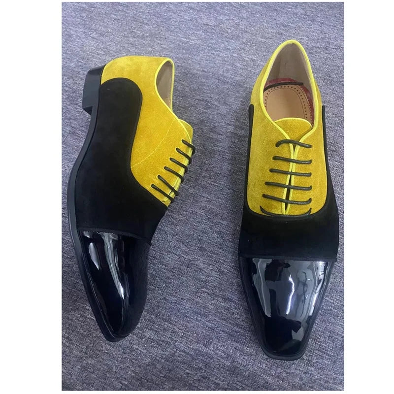Black Yellow Mixed Colors Leather Shoes