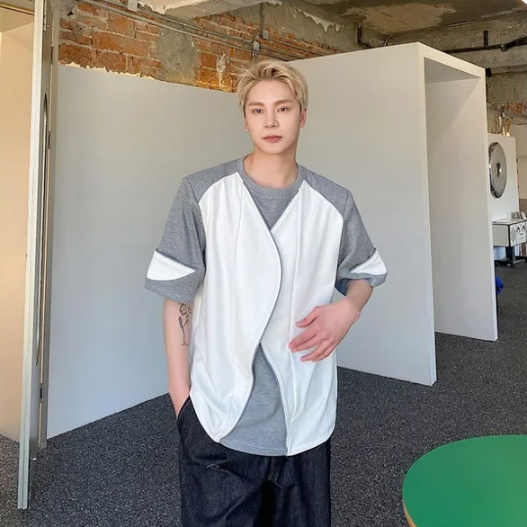 Contrast Color Fake Two-Piece T-Shirt
