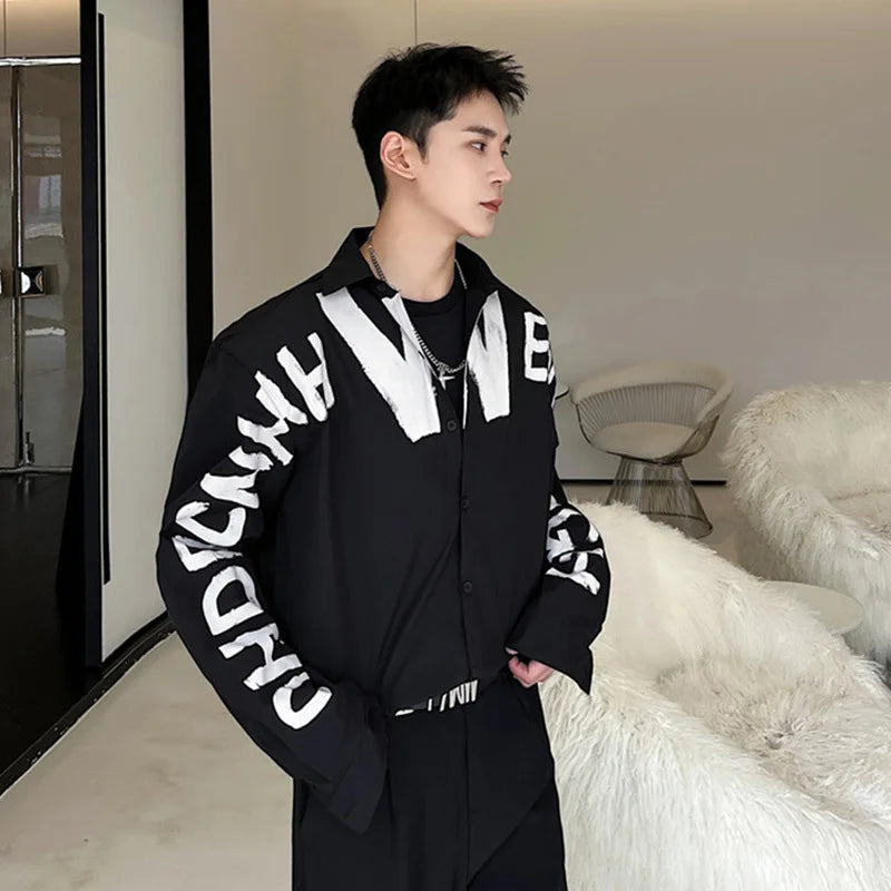 Letter Printing Long Sleeve Cotton Shirt