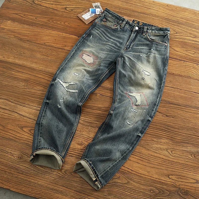 Heavyweight Washed Natural Distressed Jeans