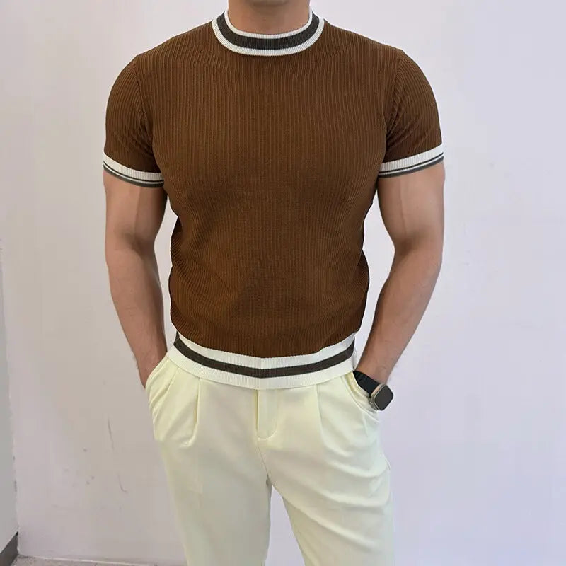 Line Round Neck Casual Pullover T-Shirt