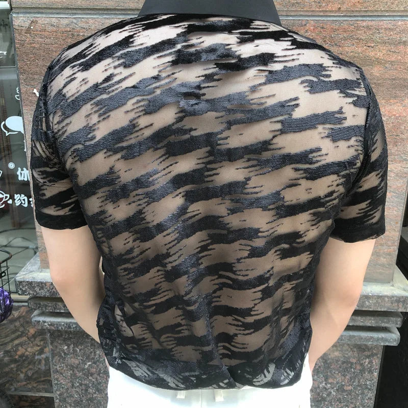 See Through Mesh Black Polo Shirt