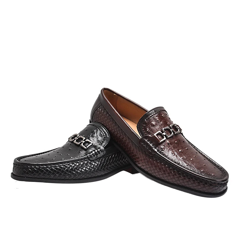 Chain Metal Appliques Genuine Leather Loafers