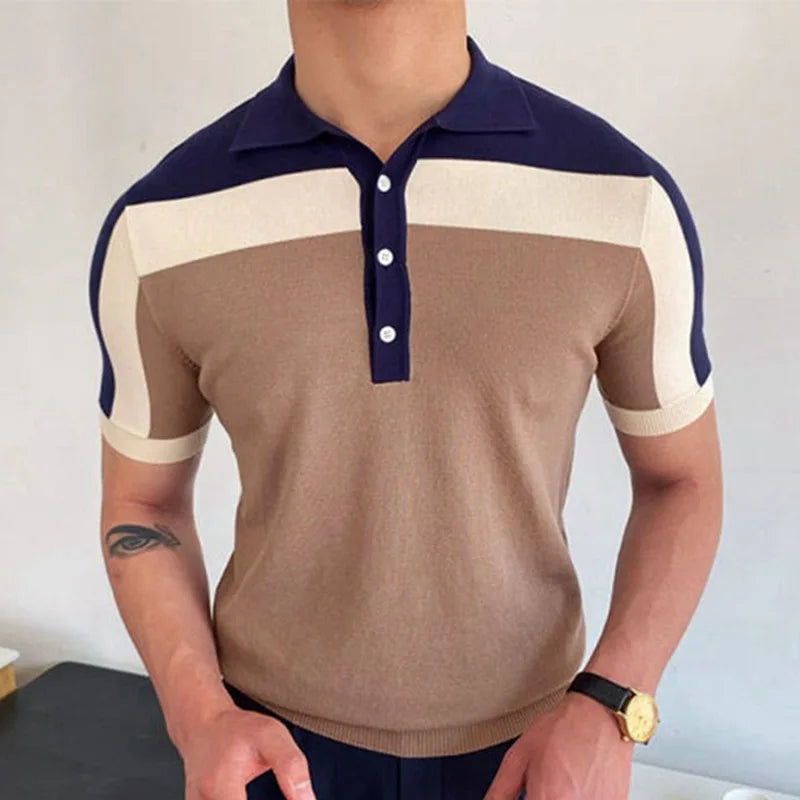 Khaki Color Block Knitted Polo Shirt