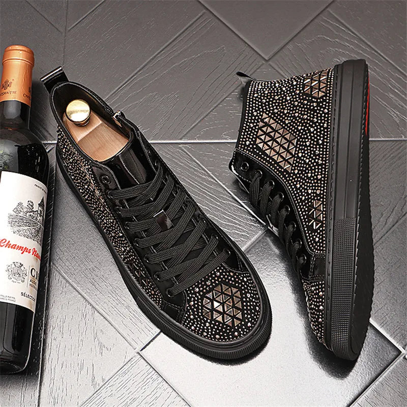 Lace-Up Charm Rhinestones Platform Sneakers