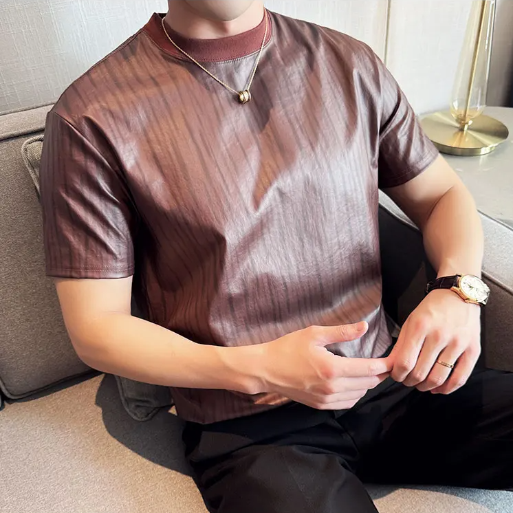 Shiny Striped O-Neck Men's T-Shirt