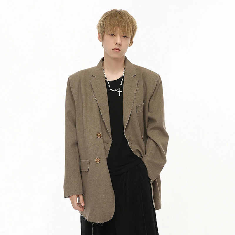 Raw Edge Double Breasted Solid Blazer