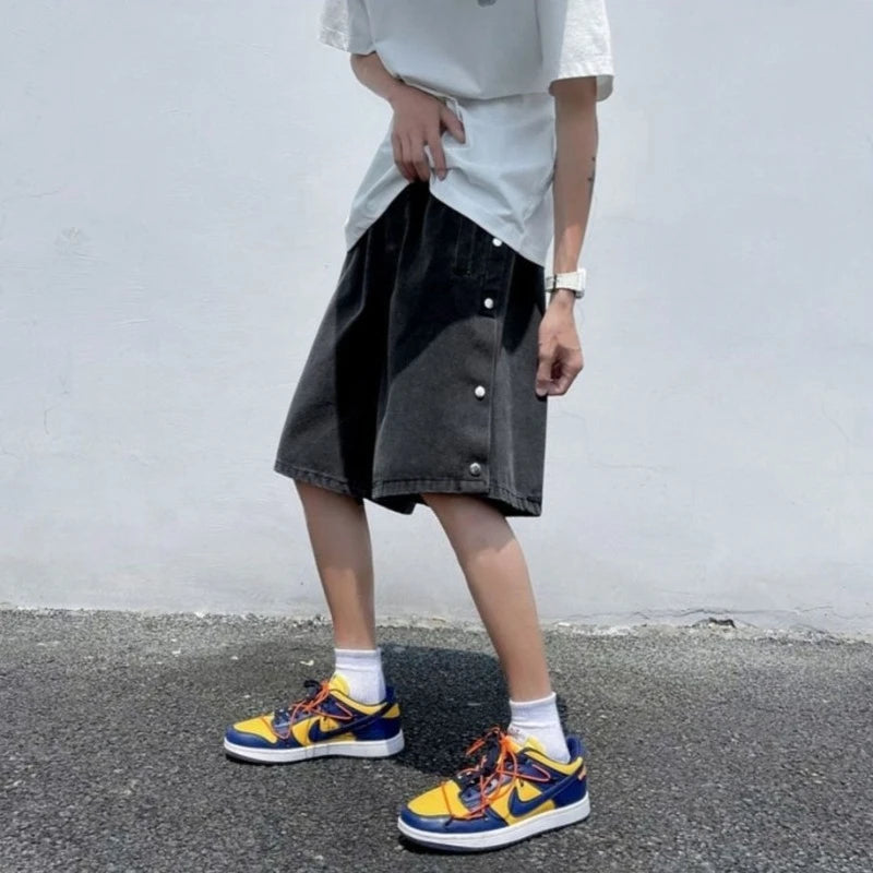 Side Button Fly Denim Shorts