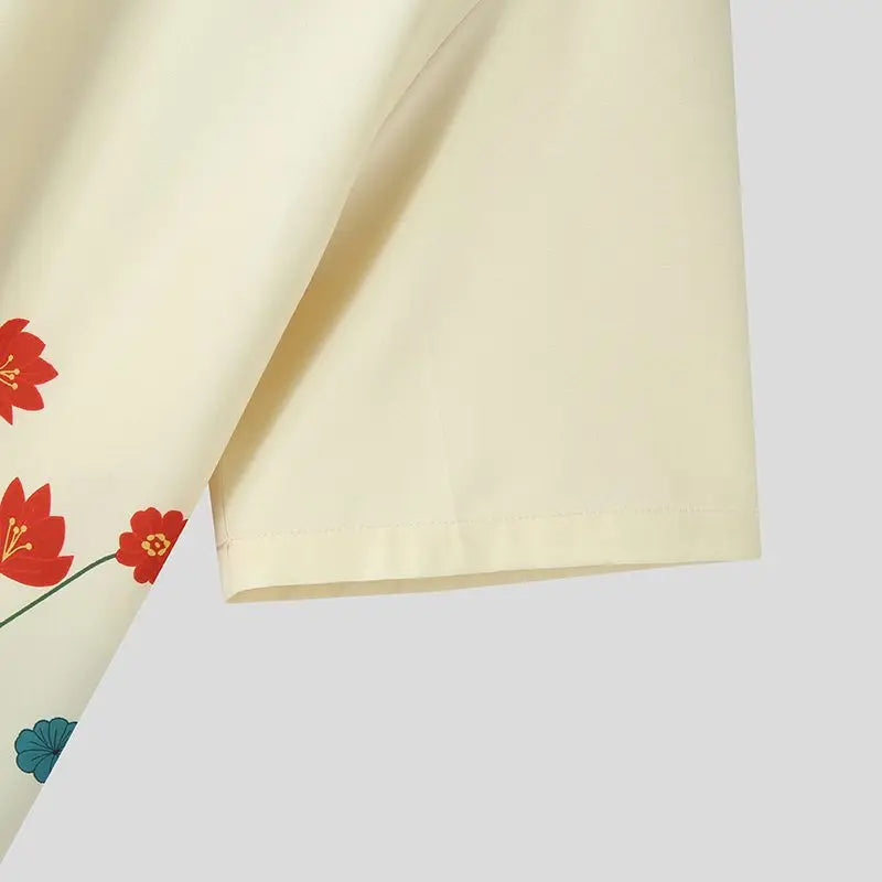 Flower Printing Lapel Short Sleeve Shirt