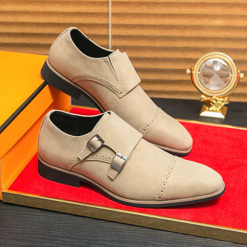 Beige Color Monk Leather Shoes