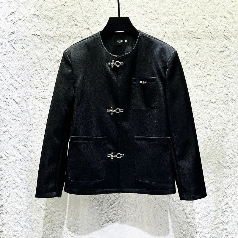 Metal Buckle Design Loose Blazer