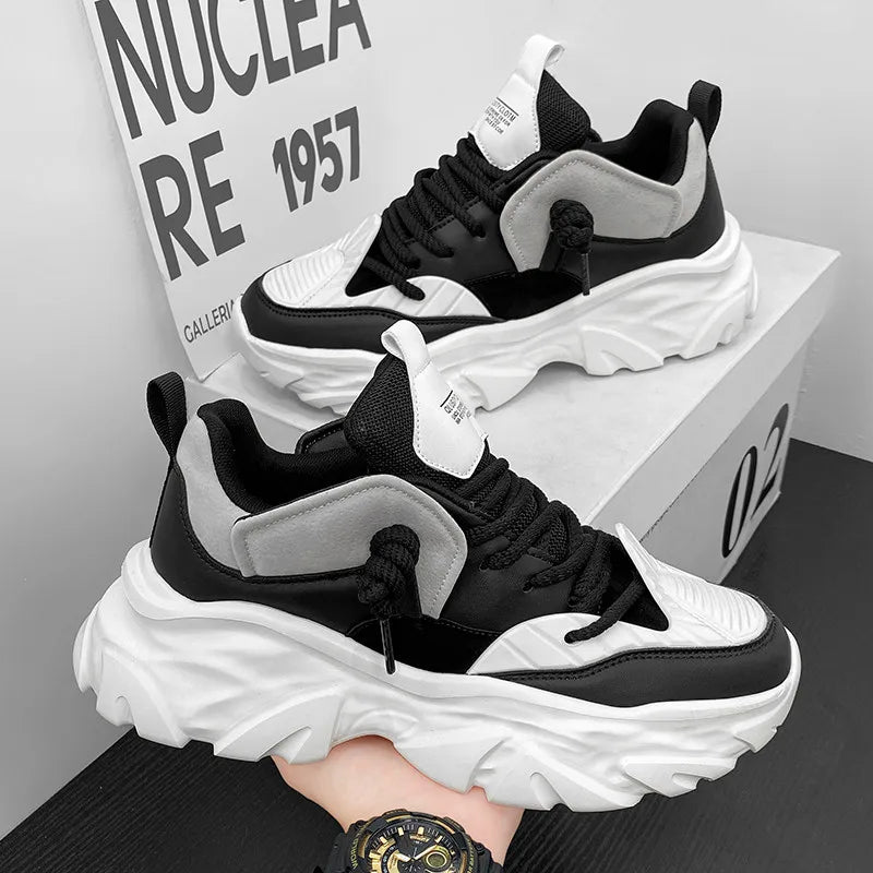 Casual Style Thick Platform Leather Sneakers