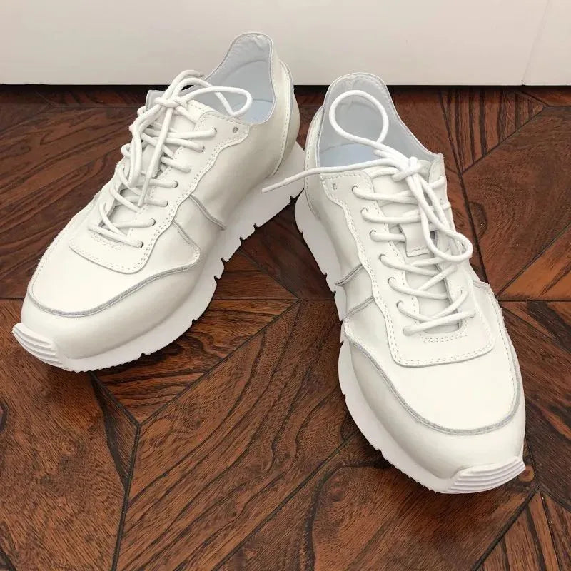 White Genuine Leather Lace-Up Sneakers