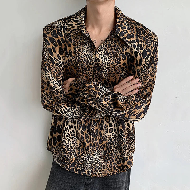 Leopard Pattern Shoulder Pad Shirt
