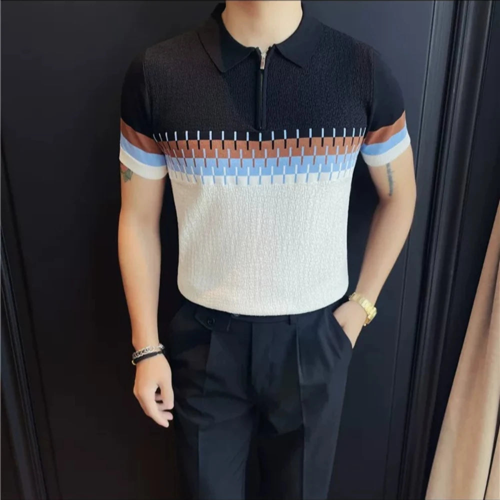 Architect Stripe Knit Zipper Polo Shirt