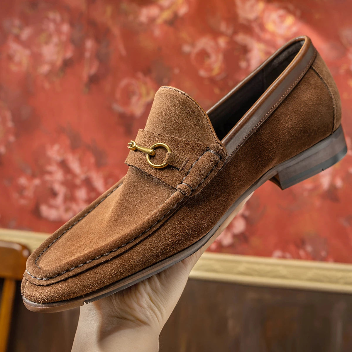 Genuine Leather Brown Color Appliques Loafers