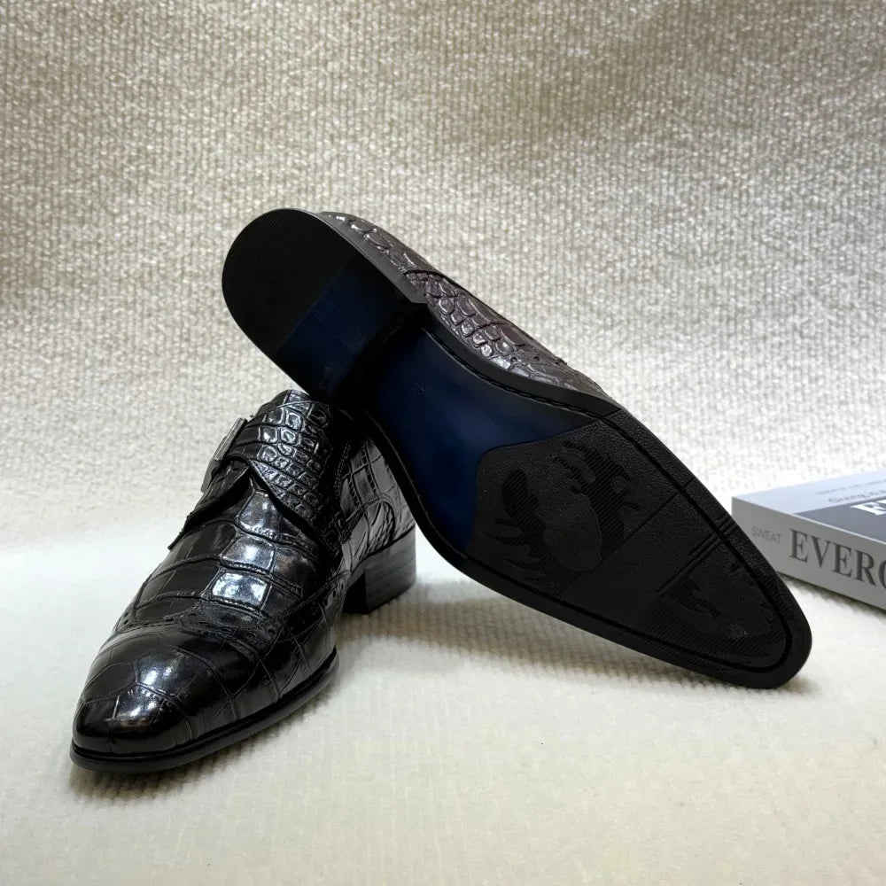 Genuine Leather Slip-On Wingtip Brogue Shoes