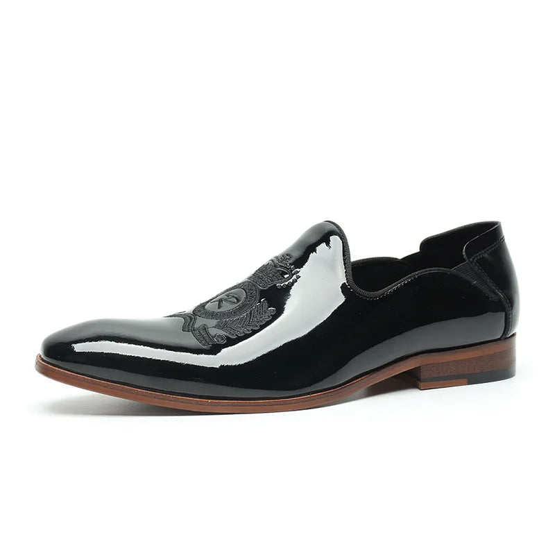 Shiny Lux Embroidery Leather Loafers