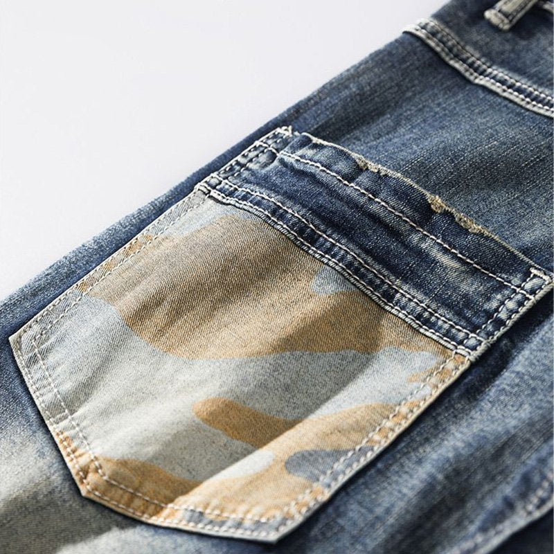 Cargo Pockets Cotton Denim Jeans
