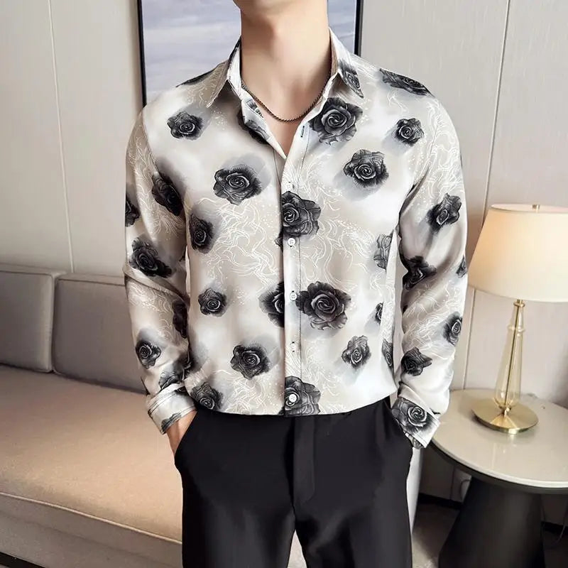 Floral Roses Pattern Long Sleeve Shirt