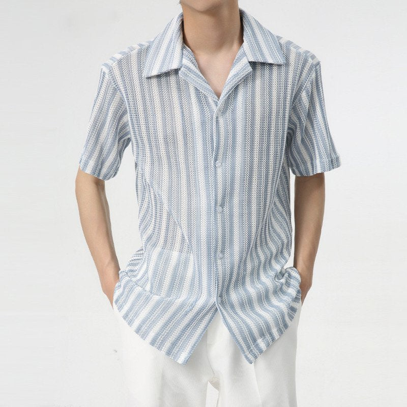 Vertical Stripe Half-Sleeve Shirt