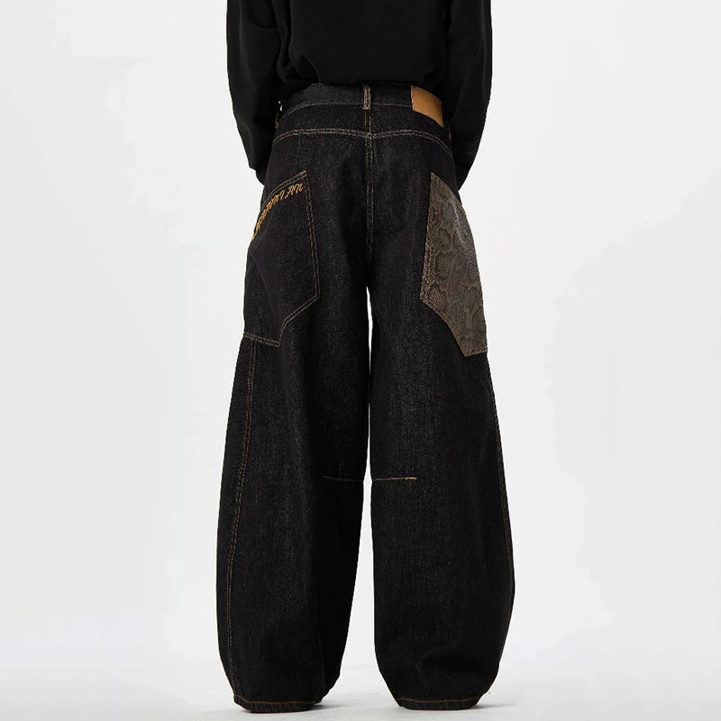 Snakeskin Pattern Patchwork Loose Jeans