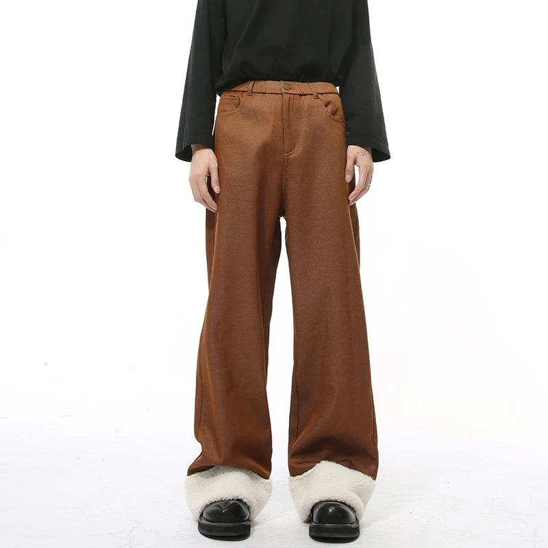 Casual Faux Fur Decor Solid Men's Pants