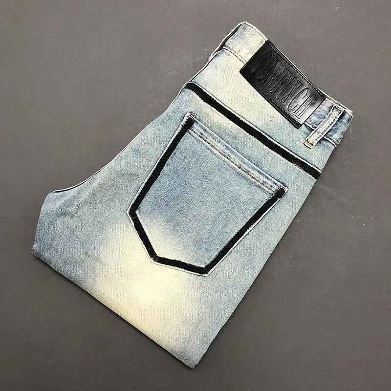 Casual Light Blue Side Line Straight Jeans