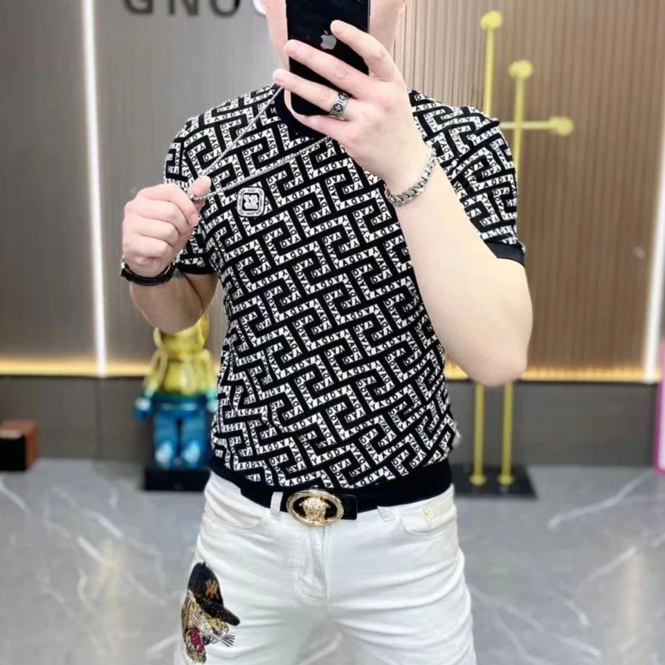 Casual Black Geometric Printed T-Shirt