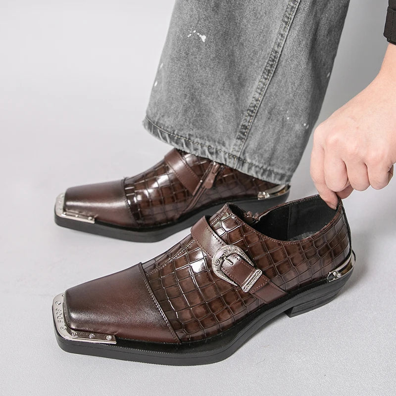 Square Point Fake Crocodile Skin Pattern Shoes