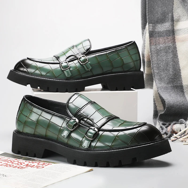 Thick-Soled Crocodile Leather Men Loafers