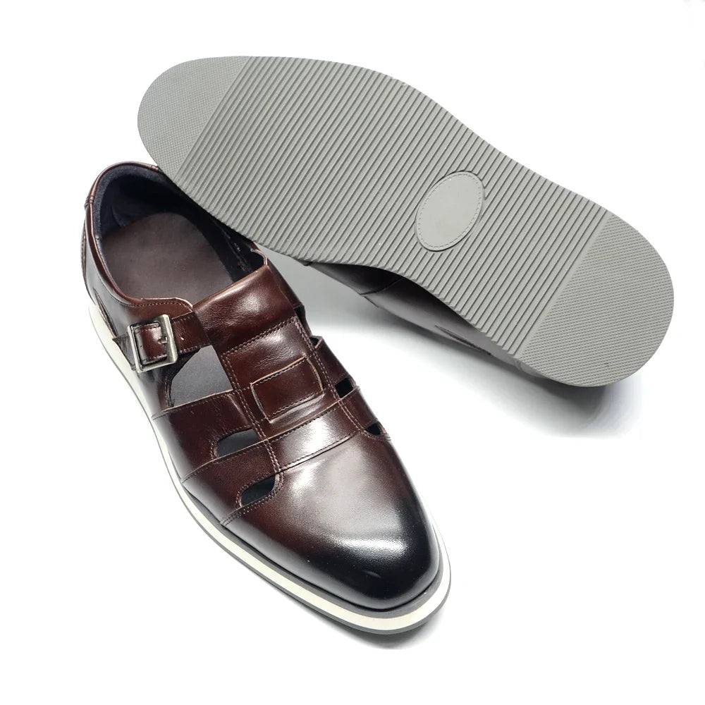 Hollow Genuine Leather Buckle Shoes