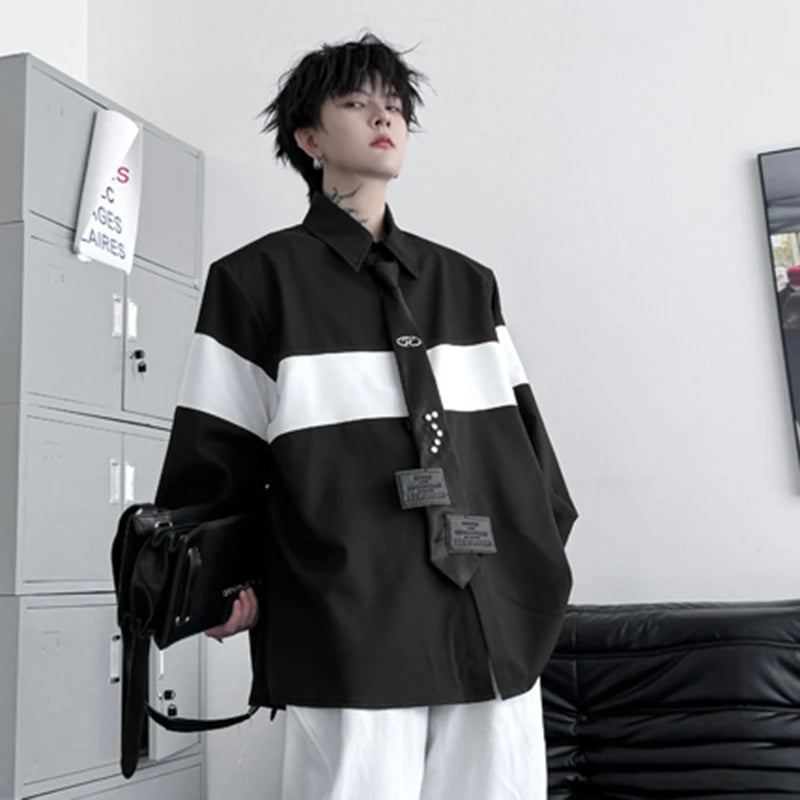 B&W Casual Patchwork Contrast Shirt