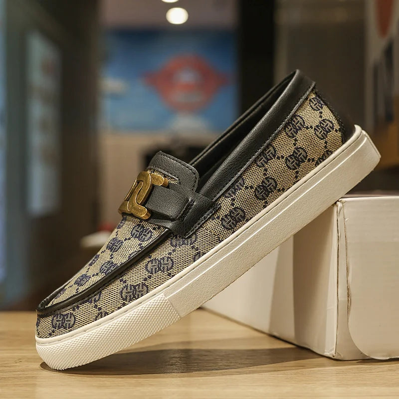 Geometric Microfiber Slip-On Loafers