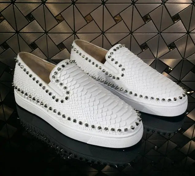 Rivet Studded White Leather Sneakers