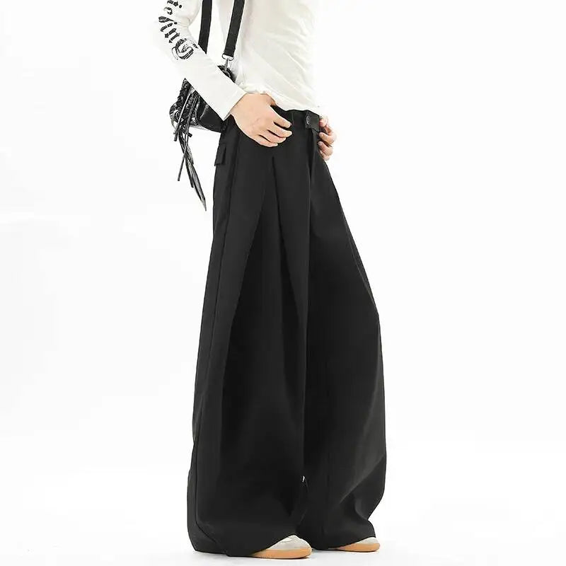 Solid Pleated Wide-Leg Loose Trousers
