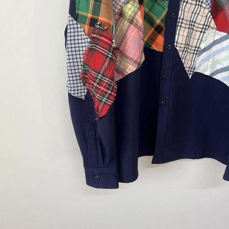 Plaid Patchwork Decoration Shirt