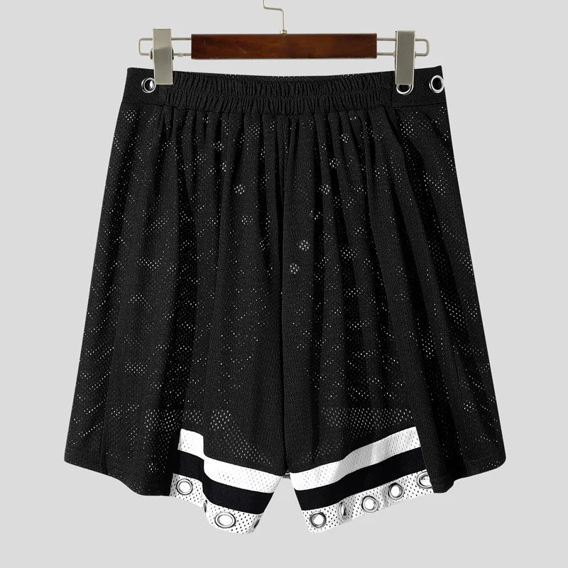 Hollow Button Polyester Loose Shorts