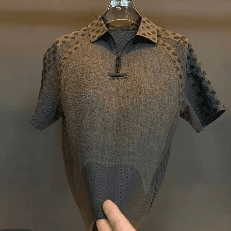 Polka Dot Stitching Men's Polo Shirt