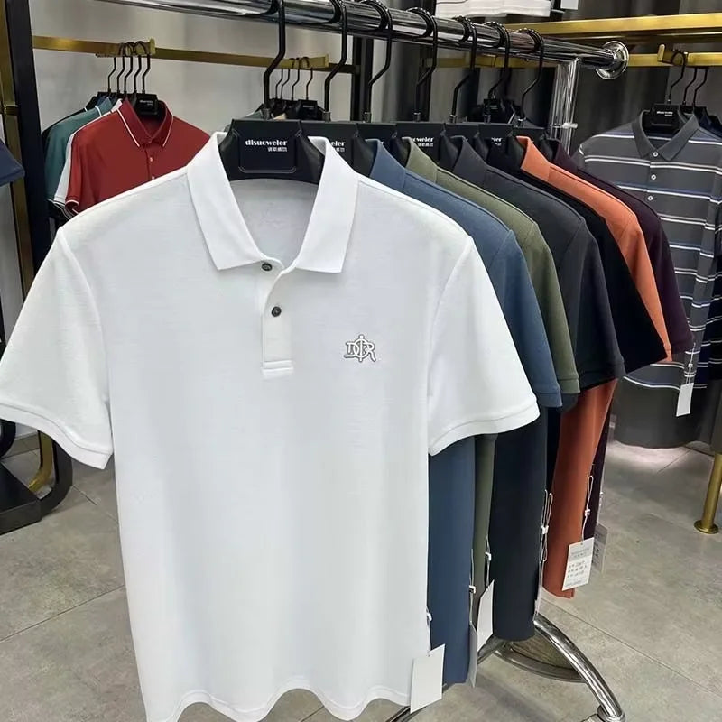 Letter Embossed Casual Polo Shirt