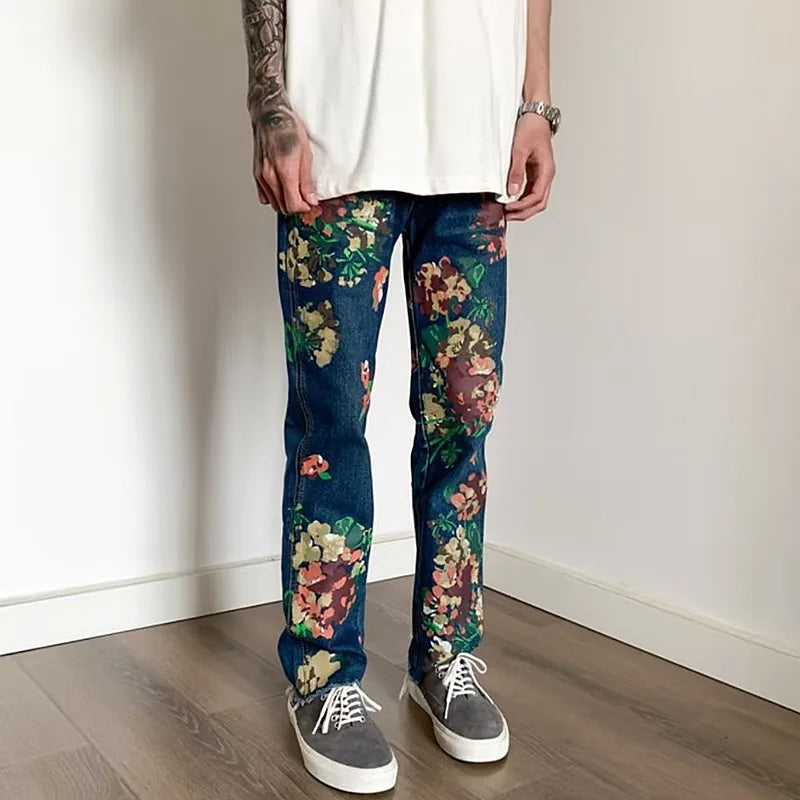 Flowers Printed Loose Jeans