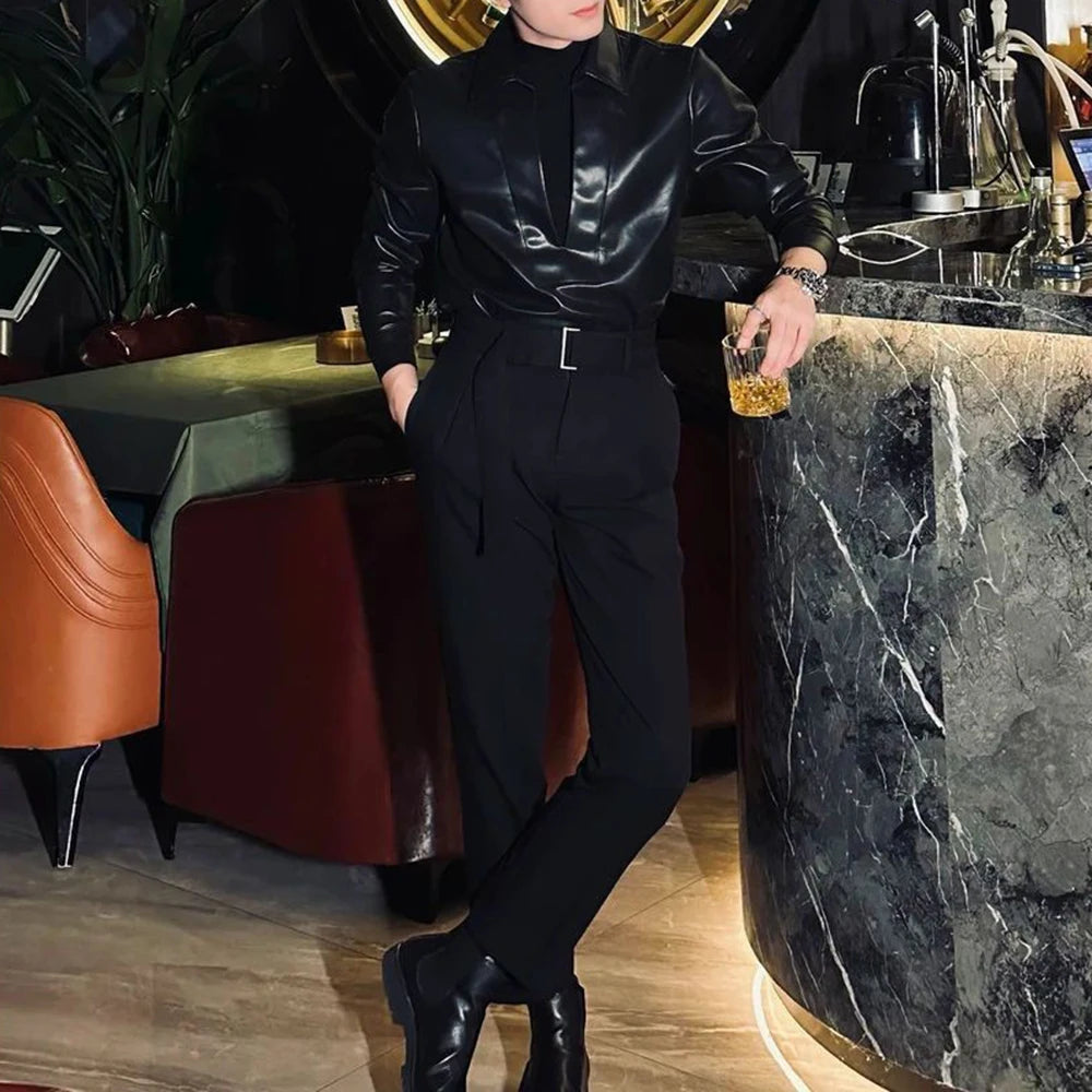 Black PU Leather 2 In 1 Rider Shirt