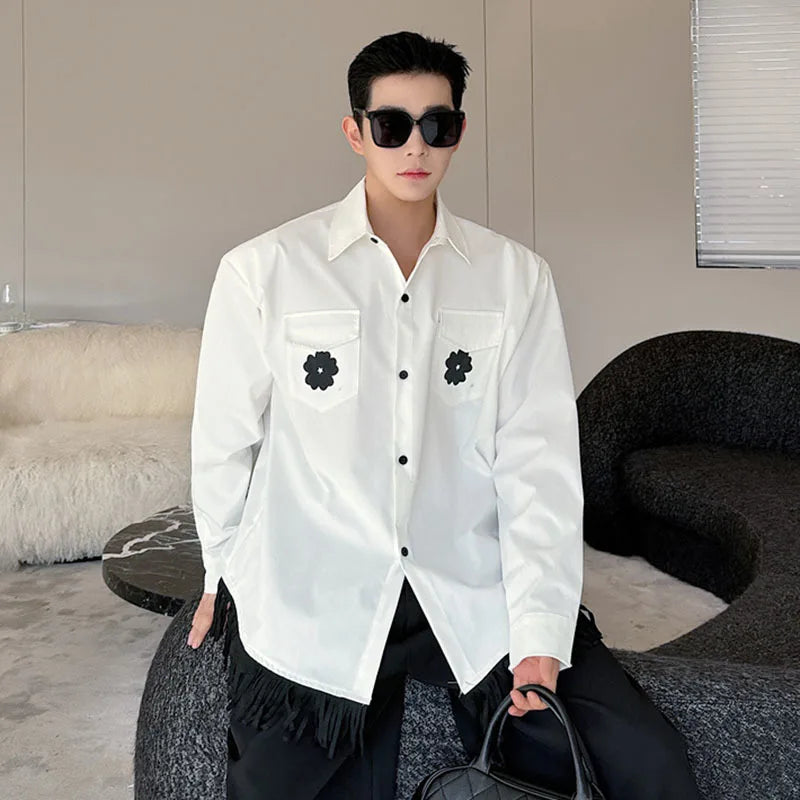 White Color Long Sleeve Floral Shirt