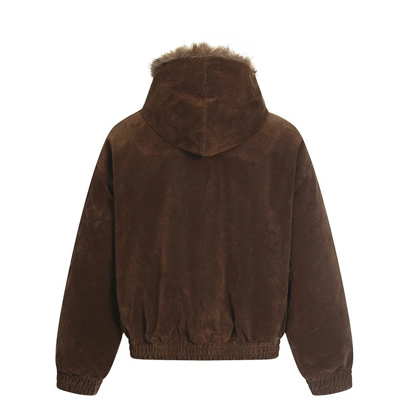 Metal Buckle Faux Fur Hooded Jacket